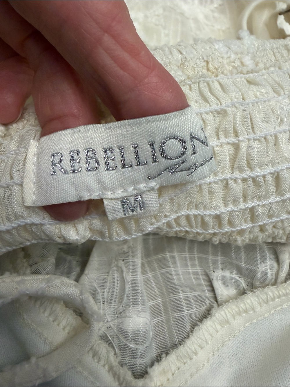 Rebellion Again Cream Embroidered Smocked Floral Cami NWT Coquette Romantic - Picture 7 of 8